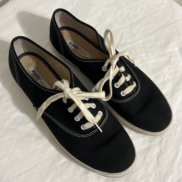 Black Lace Up Keds Sneakers Size 8.5 White Shoe Strings Laces Used - Picture 11 of 16